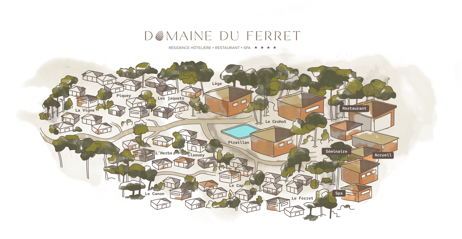 Domaine du Ferret • Résidence Hôtelière, Balnéo & Spa • Cap Ferret - Plan du domaine