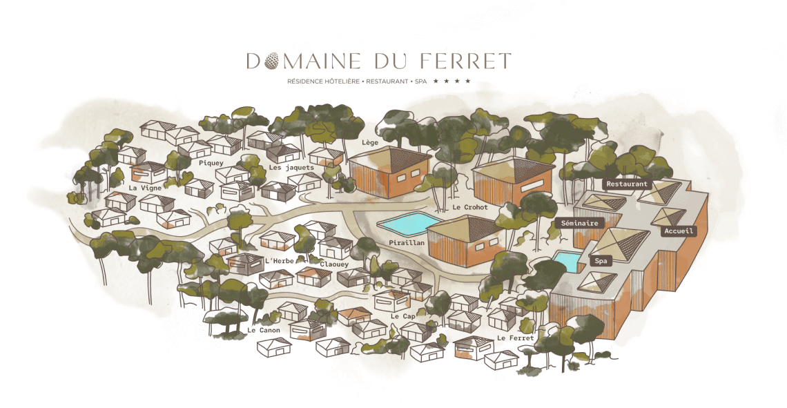 Domaine du Ferret • Résidence Hôtelière, Balnéo & Spa • Cap Ferret - Plan du domaine